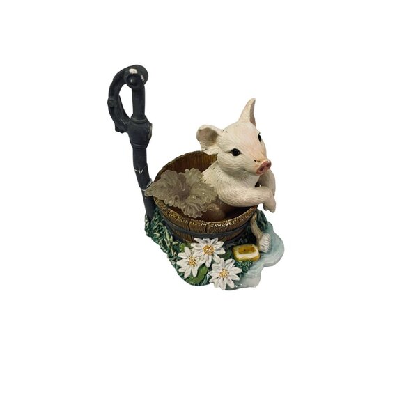 Hamilton Collection Farm Livin Collection Squeaky Pig Blue Bird Bath Figurine - Picture 11 of 13